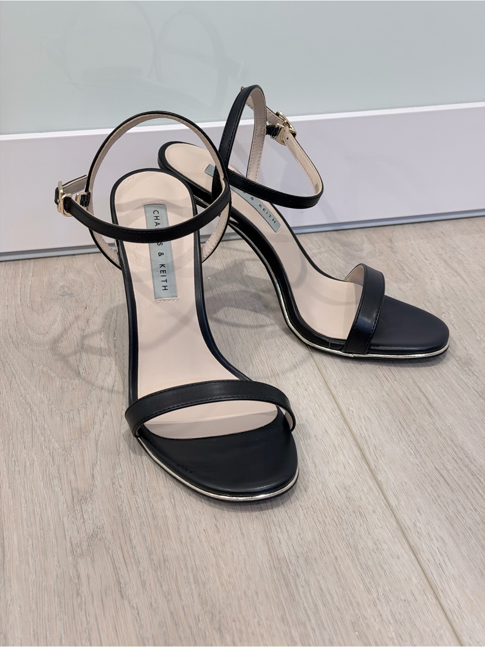 Charles & Keith Black Strappy Ankle-Heel Sandals